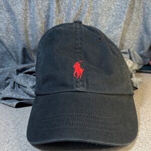 Polo Ralph Lauren Black Cap with Red Logo Adjustable